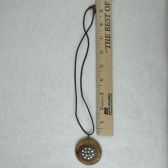 Handcrafted Wood and Resin Pendant Necklace 20" Cord Copper Clasp Rustic Art - Picture 6 of 7